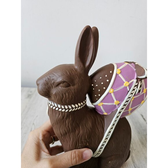Vintage ceramic faux chocolate bunny fake egg rabbit Easter decor unique - Picture 7 of 10
